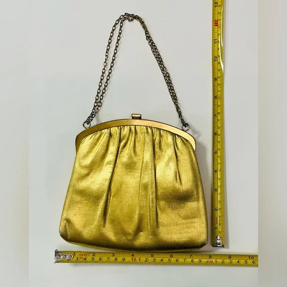 Vintage HL Harry Levine U.S.A. Evening Bag Gold Lame Clutch Purse Handbag - Picture 8 of 8